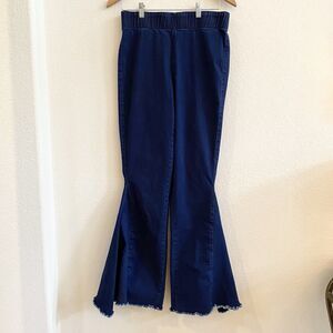 L&B Lucky And Blessed Blue Jeans Women's Size L High Rise Flare Dark Wash‎